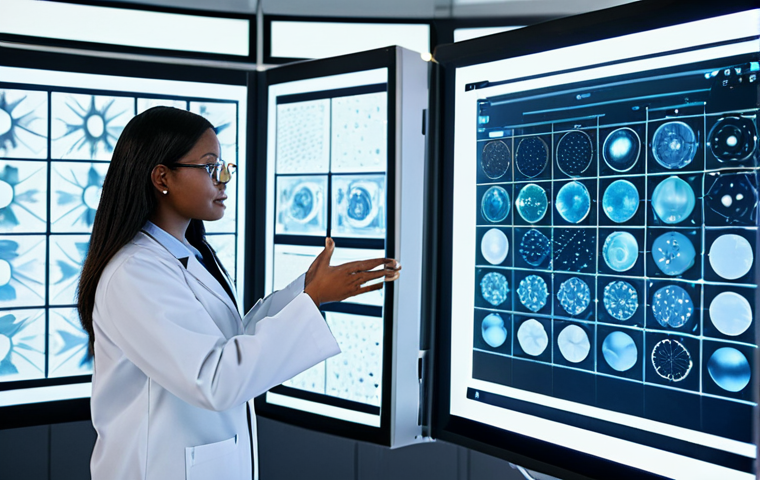A diverse team of professional material scientists, fully clothed in modest lab coats, collaborates around a large holographic display in a pristine, futuristic research laboratory. The display presents intricate AI-generated molecular structures and advanced data visualizations. One scientist gestures towards the holographic projection, while another reviews details on a sleek tablet. The lab is illuminated with clean, ambient light, emphasizing innovation. Professional photography, ultra-realistic, high detail, sharp focus, perfect anatomy, correct proportions, natural pose, well-formed hands, proper finger count, natural body proportions, safe for work, appropriate content, fully clothed, professional dress.