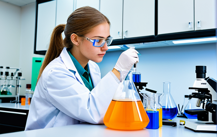 Coordination Compound Synthesis**

"A focused inorganic chemistry student in a brightly lit laboratory, fully clothed in appropriate lab attire including lab coat, safety glasses, and gloves, carefully working at a fume hood synthesizing a colorful coordination compound; various beakers and lab equipment visible. safe for work, appropriate content, perfect anatomy, correct proportions, well-formed hands, professional setting, family-friendly, high resolution, professional photography, detailed, 8k"

**