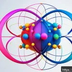 화학의 현대 이론 - A detailed scientific illustration of an atom showcasing its internal structure: a dense nucleus com...