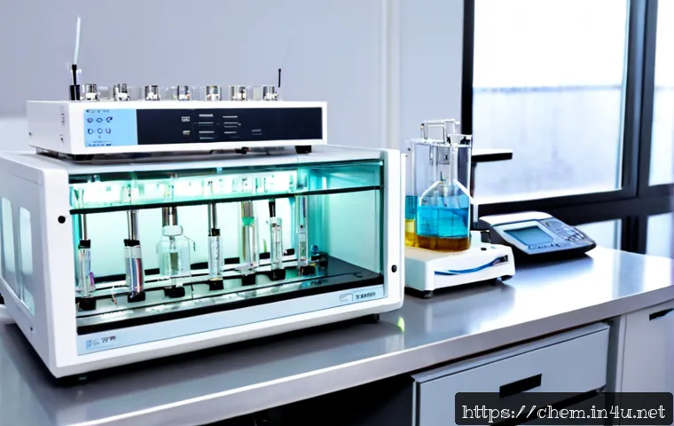 액체 크로마토그래피 - Photorealistic liquid chromatography laboratory scene, close-up of a modern high-performance liquid ...